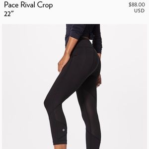 Lululemon Pace Rival Crop Black! Like New!